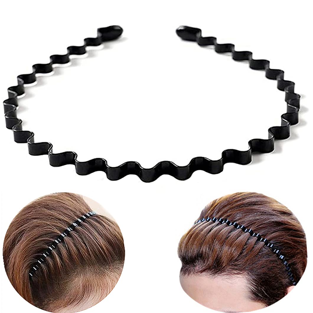 bodbop XINGZHE Metal Hair Band for Men Headband Women Hair Bands for Guys Fashion Headbands for Washing Face Makeup Sports Head Hair Hoop Black Elastic Non Slip Wavy Men’s Hairband (Black)