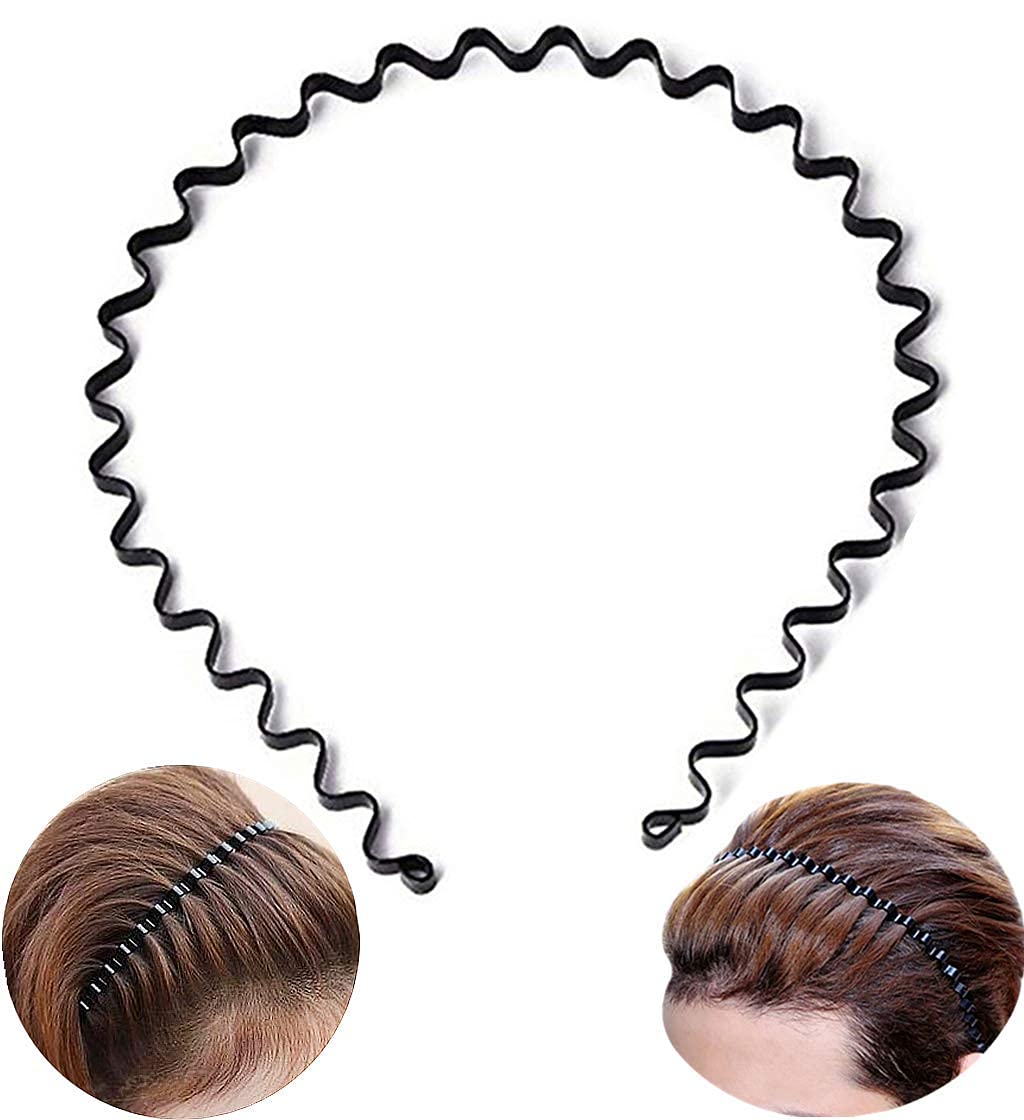 bodbop XINGZHE Metal Hair Band for Men Headband Women Hair Bands for Guys Fashion Headbands for Washing Face Makeup Sports Head Hair Hoop Black Elastic Non Slip Wavy Men’s Hairband (Black)