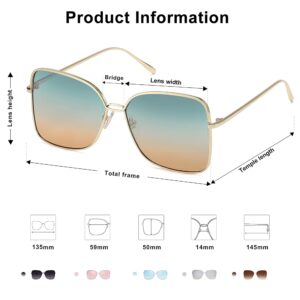 SOJOS Classic Square Oversized Sunglasses for Women Big Large Designer Style Sunnies SJ1082, Gold/Green&Brown