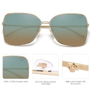 SOJOS Classic Square Oversized Sunglasses for Women Big Large Designer Style Sunnies SJ1082, Gold/Green&Brown