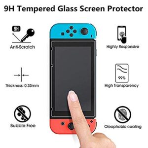 Switch Accessories Carry Case for Nintendo Switch Joy Con Covers Transparent Switch Hard Cover9H Tempered Glass Screen Protector (red)