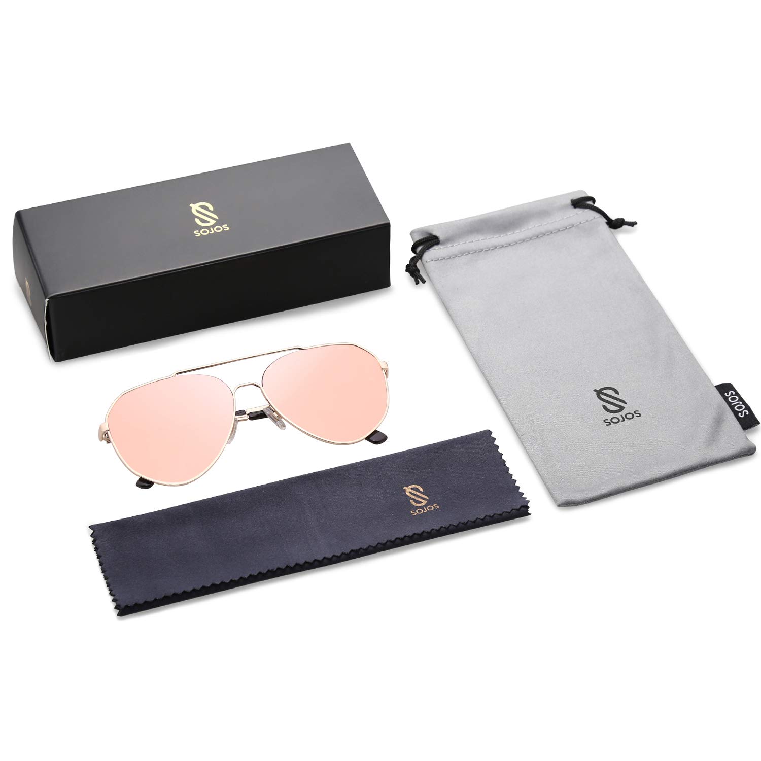 SOJOS Oversized Classic Sunglasses Mirrored Flat Lens for Men Women UV400 SJ1083 with Gold Frame/Pink Mirrored Lens