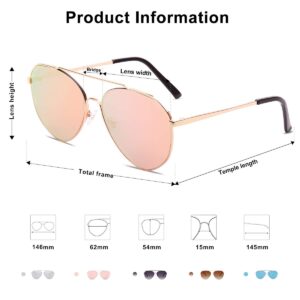 SOJOS Oversized Classic Sunglasses Mirrored Flat Lens for Men Women UV400 SJ1083 with Gold Frame/Pink Mirrored Lens