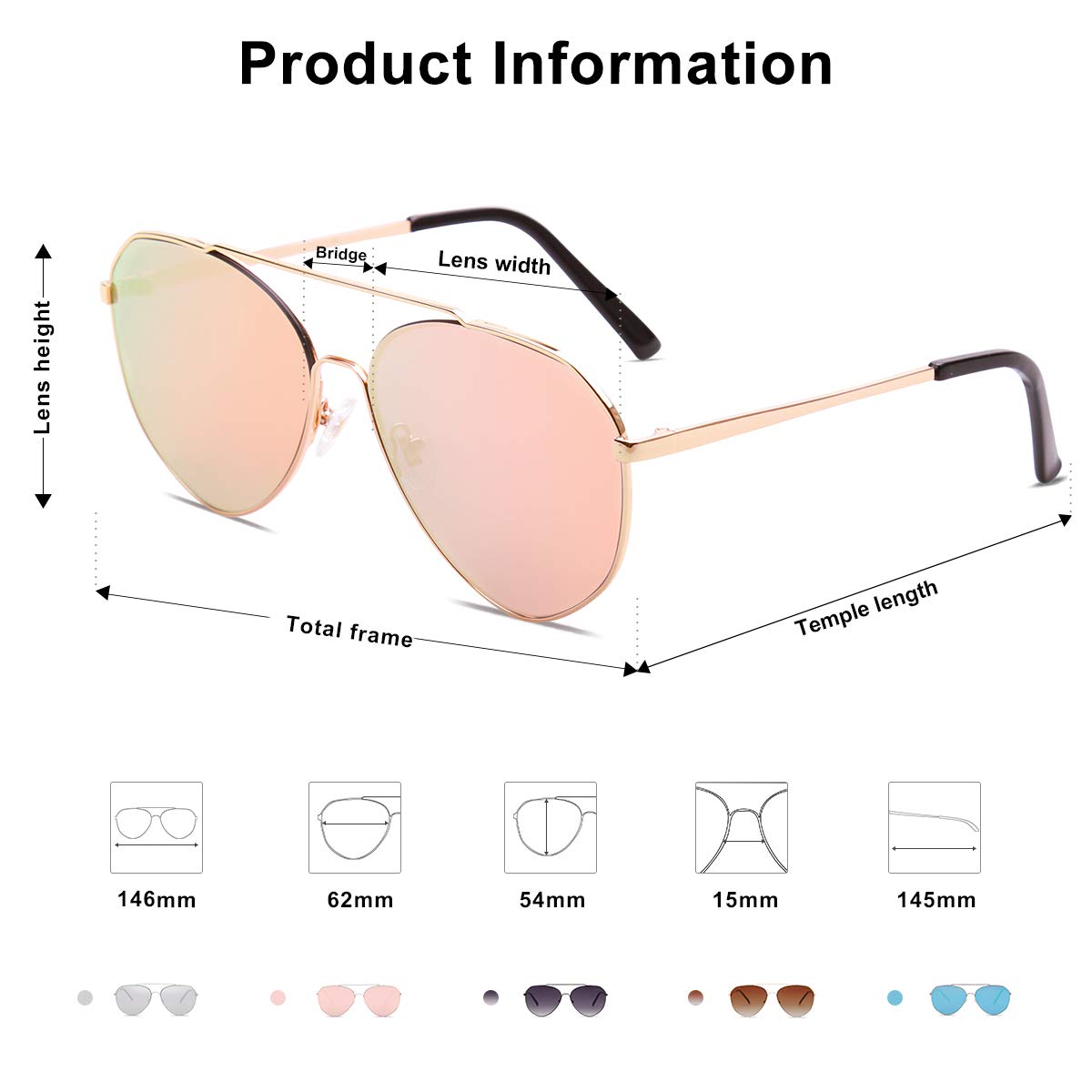 SOJOS Oversized Classic Sunglasses Mirrored Flat Lens for Men Women UV400 SJ1083 with Gold Frame/Pink Mirrored Lens