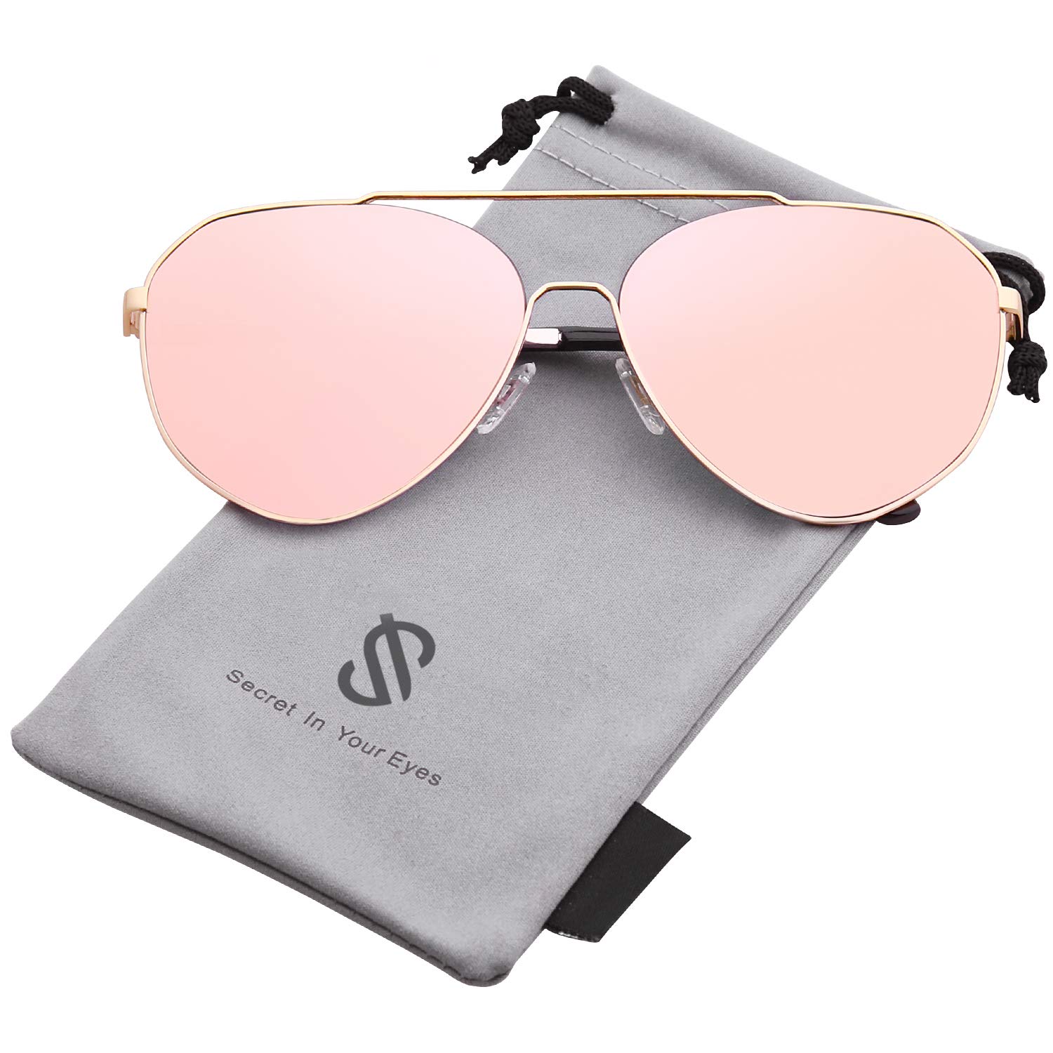 SOJOS Oversized Classic Sunglasses Mirrored Flat Lens for Men Women UV400 SJ1083 with Gold Frame/Pink Mirrored Lens