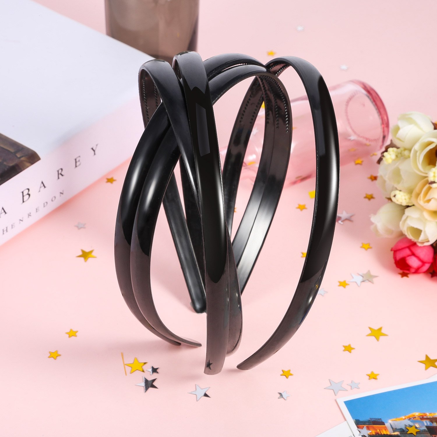 Shappy 40 Pack Black Plastic Headband for Women 10 mm Hair Headband Plain with Teeth Bulk DIY Hair Accessories Headbands