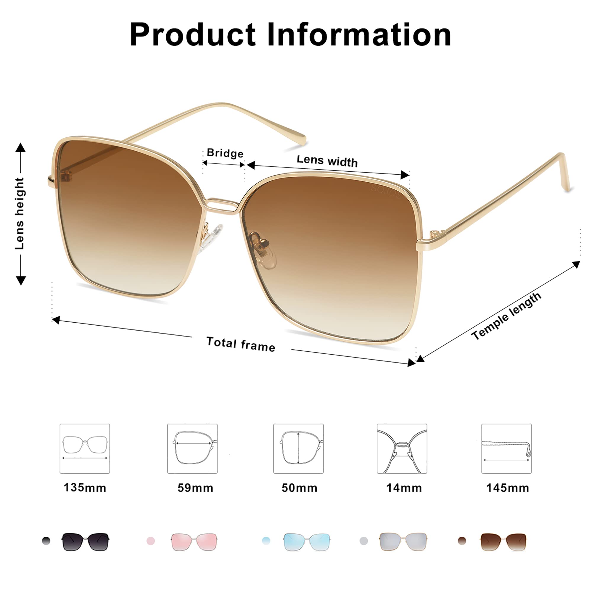 SOJOS Large Square Oversized Sunglasses for Women Big Designer Style Sunnies SJ1082, Gold/Brown