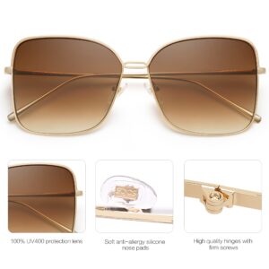 SOJOS Large Square Oversized Sunglasses for Women Big Designer Style Sunnies SJ1082, Gold/Brown