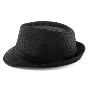 FALETO Unisex Summer Panama Straw Fedora Hat Short Brim Beach Sun Cap Classic (#011 Pack for 4 Colros)