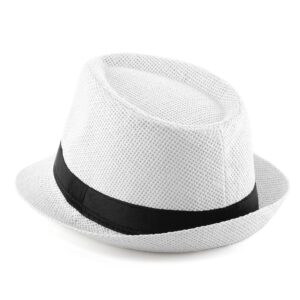 FALETO Unisex Summer Panama Straw Fedora Hat Short Brim Beach Sun Cap Classic (#011 Pack for 4 Colros)