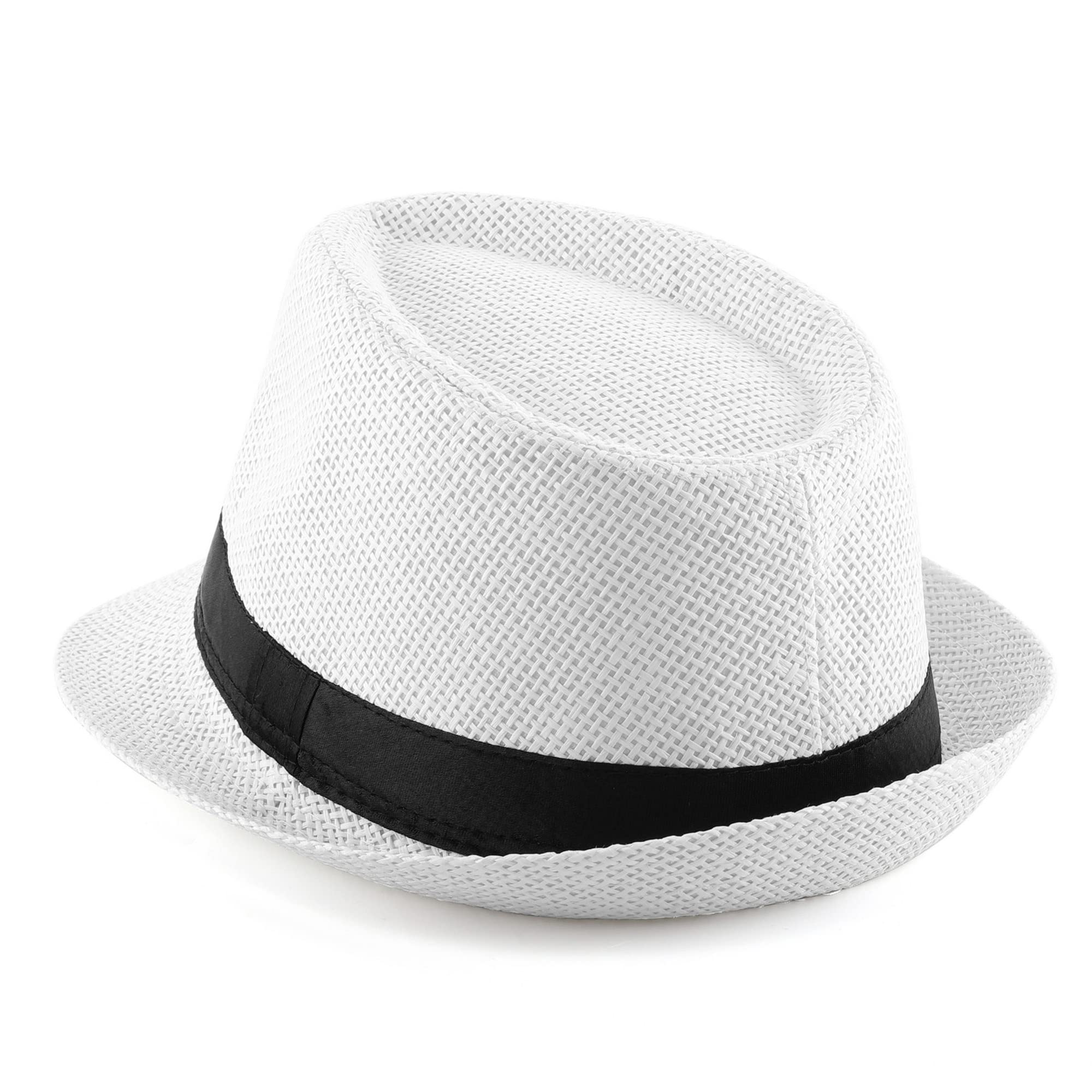 FALETO Unisex Summer Panama Straw Fedora Hat Short Brim Beach Sun Cap Classic (#011 Pack for 4 Colros)