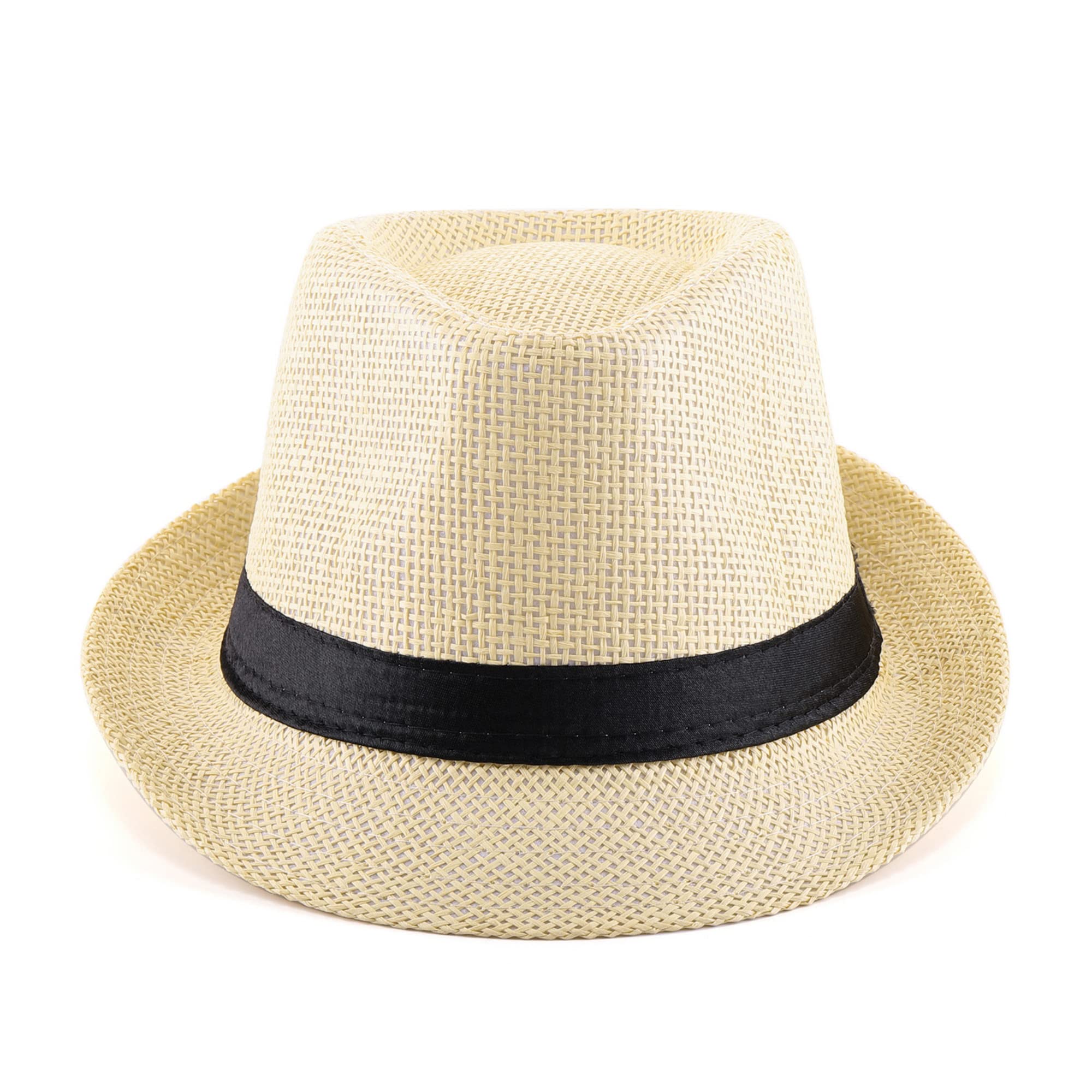 FALETO Unisex Summer Panama Straw Fedora Hat Short Brim Beach Sun Cap Classic (#011 Pack for 4 Colros)