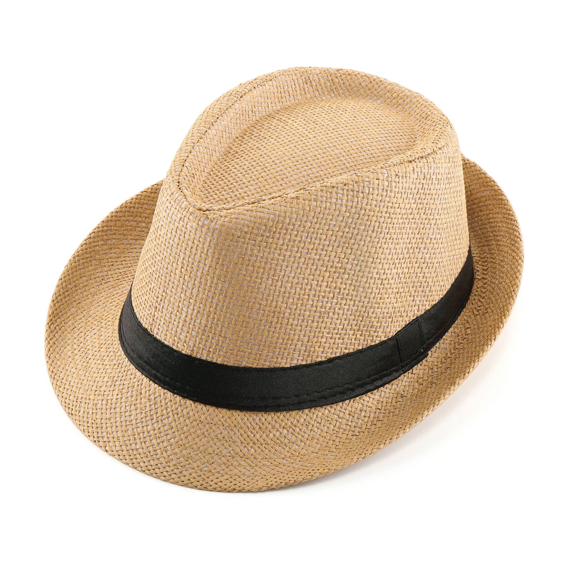 FALETO Unisex Summer Panama Straw Fedora Hat Short Brim Beach Sun Cap Classic (#011 Pack for 4 Colros)