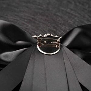 black Ribbon brooch pins for women rhinestone Crystal bow brooch black for Men/Women Pre-Tied Neck Tie BowTie Patriotic jabot Collar for Christmas Decoration (black/J20)