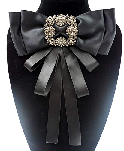 black Ribbon brooch pins for women rhinestone Crystal bow brooch black for Men/Women Pre-Tied Neck Tie BowTie Patriotic jabot Collar for Christmas Decoration (black/J20)