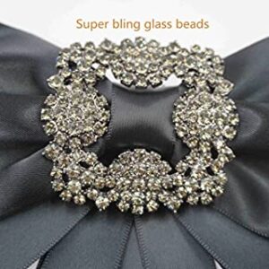 black Ribbon brooch pins for women rhinestone Crystal bow brooch black for Men/Women Pre-Tied Neck Tie BowTie Patriotic jabot Collar for Christmas Decoration (black/J20)