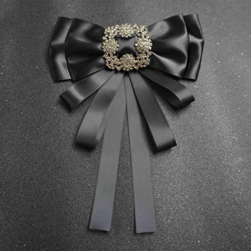 black Ribbon brooch pins for women rhinestone Crystal bow brooch black for Men/Women Pre-Tied Neck Tie BowTie Patriotic jabot Collar for Christmas Decoration (black/J20)