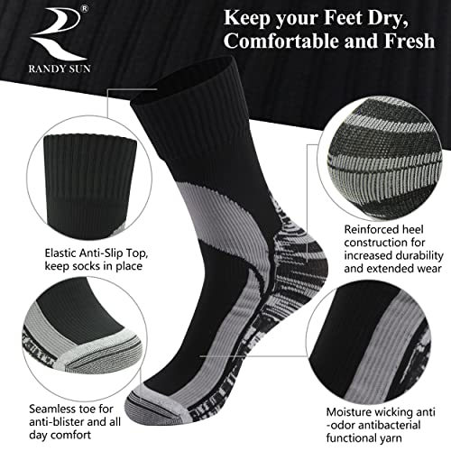 RANDY SUN Women Waterproof Skiing Socks, Mens' Multisport Rainy Snowy Outdoor Hiking Wading Trail Half-Cushion Dry Warm Moisture Control Comfortable Crew Socks Medium