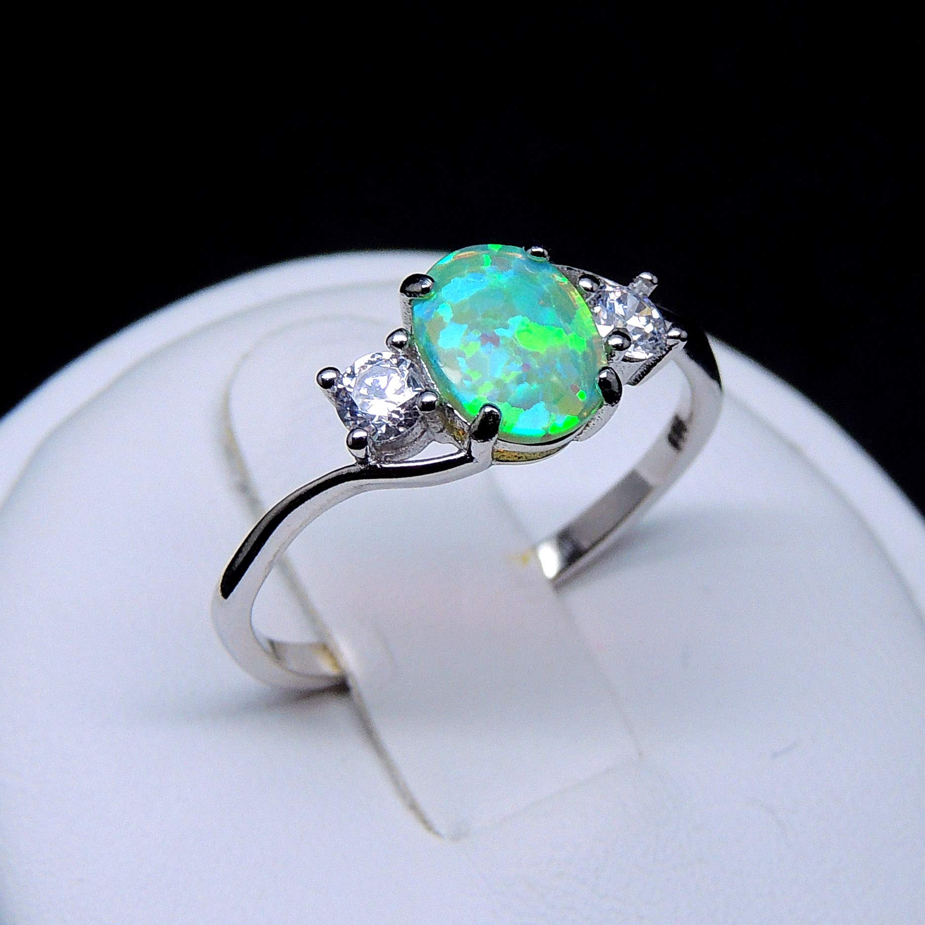 Ginger Lyne Collection Addy Purple Oval Opal Sterling Silver CZ Ring Size 9