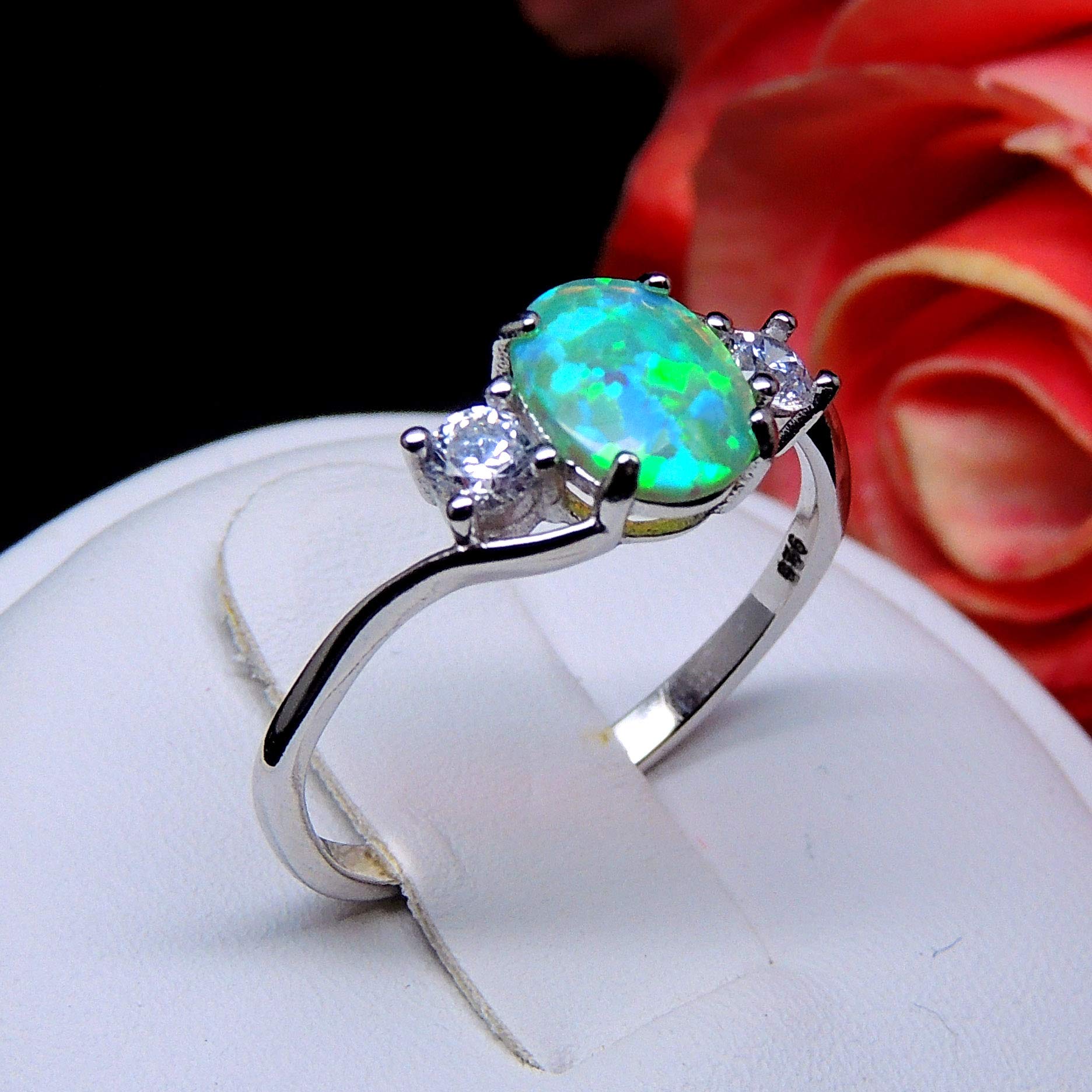 Ginger Lyne Collection Addy Purple Oval Opal Sterling Silver CZ Ring Size 9