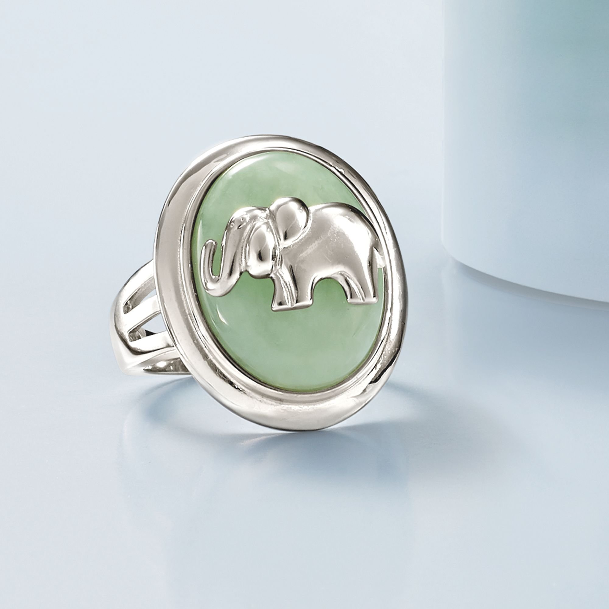 Ross-Simons Jade Elephant Ring in Sterling Silver. Size 7