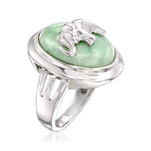 Ross-Simons Jade Elephant Ring in Sterling Silver. Size 7