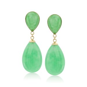 Ross-Simons Green Jade Teardrop Earrings in 14kt Yellow Gold