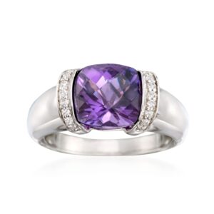 Ross-Simons 2.80 Carat Amethyst and .10 ct. t.w. CZ Ring in Sterling Silver. Size 7