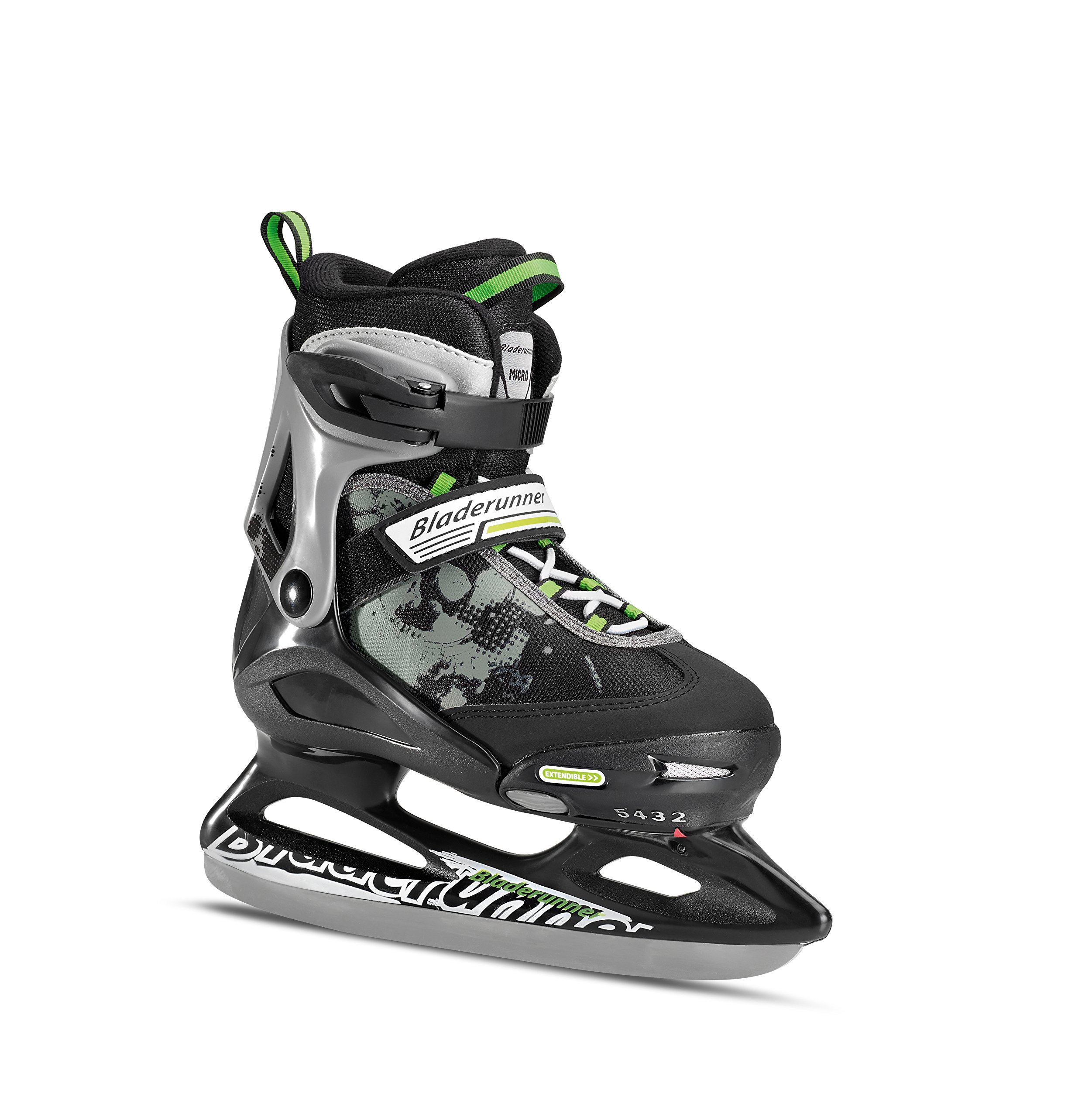 Bladerunner Kids Ice Skates, Black/Green, Size 5-8