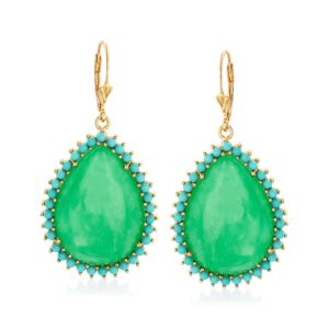 Ross-Simons Jade and Simulated Turquoise Drop Earrings in 14kt Gold Over Sterling