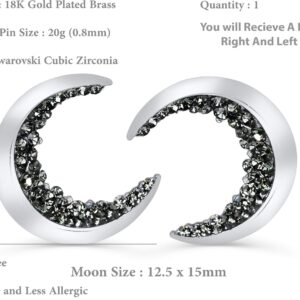 ONDAISY 20G 14K Rhodium Plated Black Cz Boho Gypsy Planet Half Sun Crescent Sailor Luna Moon Ear Studs Piercing Earrings