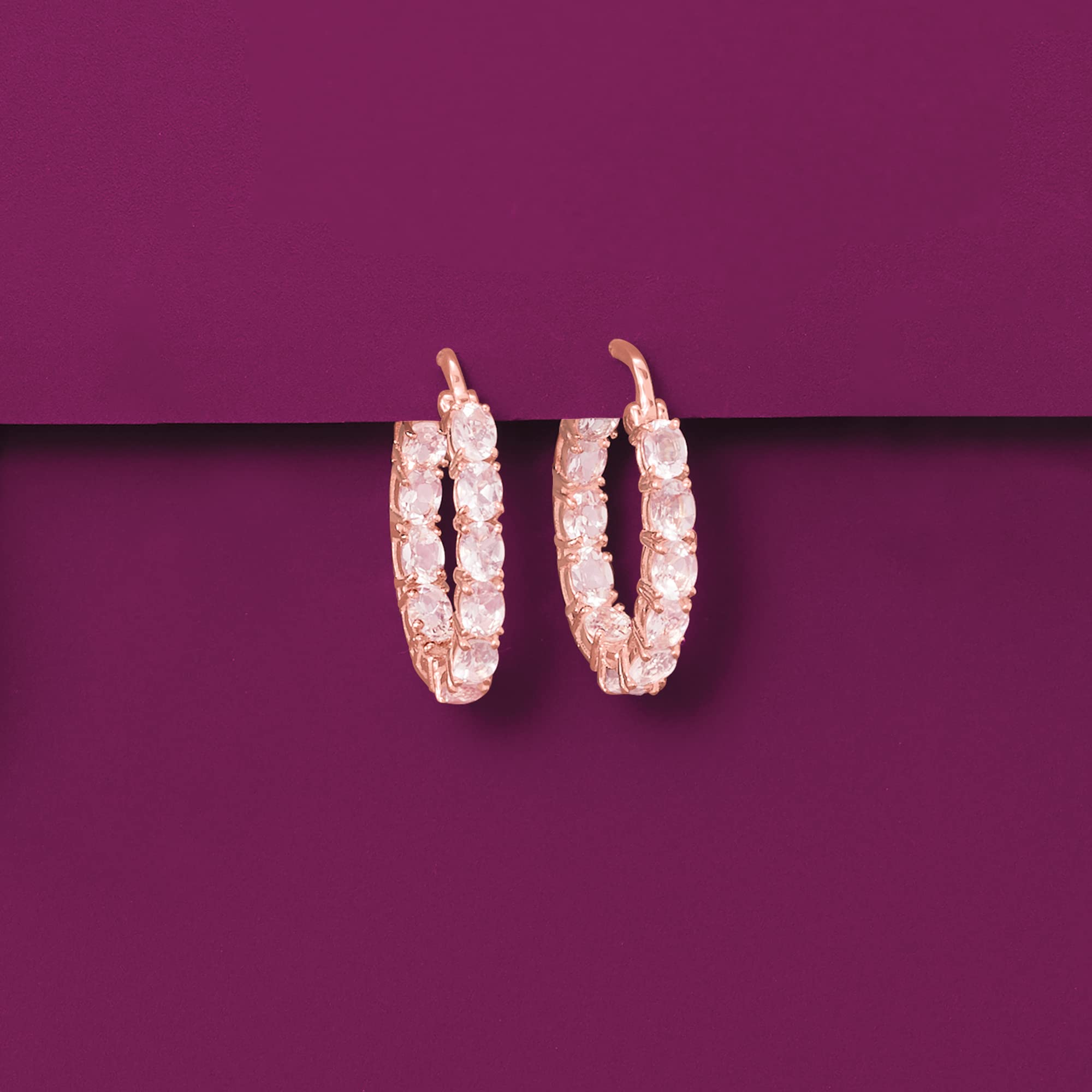 Ross-Simons 3.35 ct. t.w. Morganite Inside-Outside Hoop Earrings in 18kt Rose Gold Over Sterling