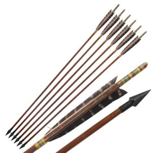 zzuus 33" Handmade Bamboo Arrows Eagle Feather Shaft Diameter 8mm Steel Arrowheads for 20-70 Lbs Long Bow and Recurve Bow Hunting Archery (6pcs)