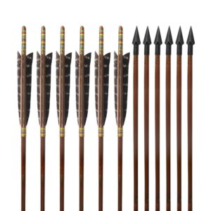 zzuus 33" Handmade Bamboo Arrows Eagle Feather Shaft Diameter 8mm Steel Arrowheads for 20-70 Lbs Long Bow and Recurve Bow Hunting Archery (6pcs)