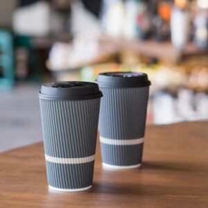 Glowcoast Disposable Coffee Cups With Lids - 16 oz To Go Coffee Cup (70 Pack). Large Travel Cups Hold Shape With Hot and Cold Drinks, No Leaks! Insulated Ripple Cups Protect Hands, No Sleeves needed!