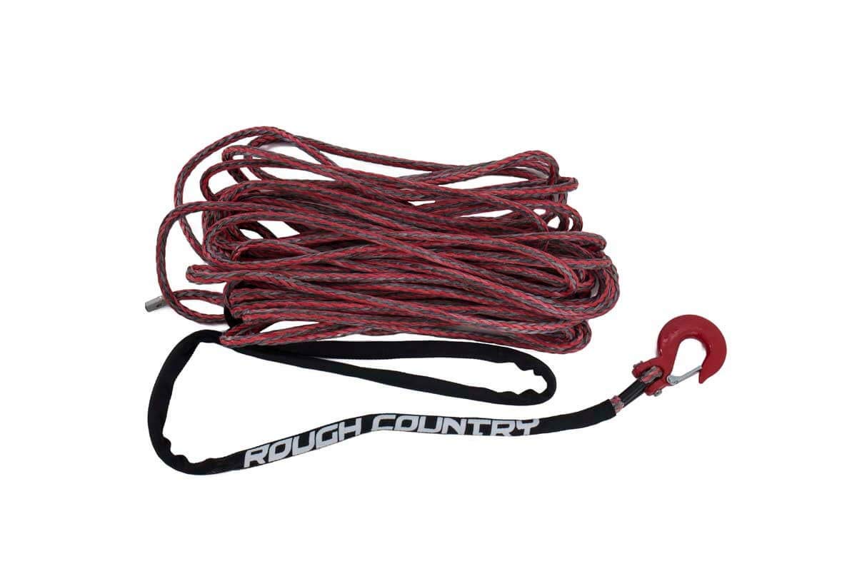 Rough Country 3/8" Red Synthetic Winch Rope with Clevis Hook | 85 FT - RS116