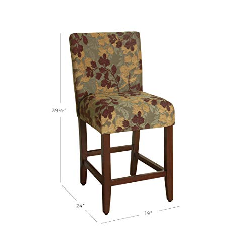 HomePop Upholstered Counter Height Barstool, 24-inch, Brown and Sage Chenille