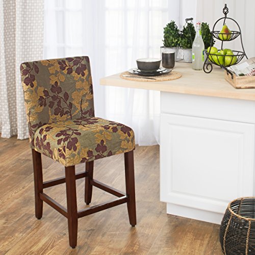 HomePop Upholstered Counter Height Barstool, 24-inch, Brown and Sage Chenille