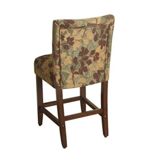 HomePop Upholstered Counter Height Barstool, 24-inch, Brown and Sage Chenille