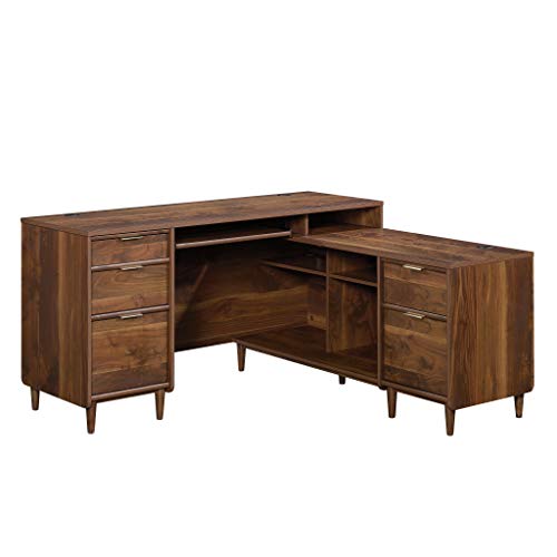 Sauder Clifford Place L-Desk, L: 59.06" x W: 53.54" x H: 30.2", Grand Walnut finish