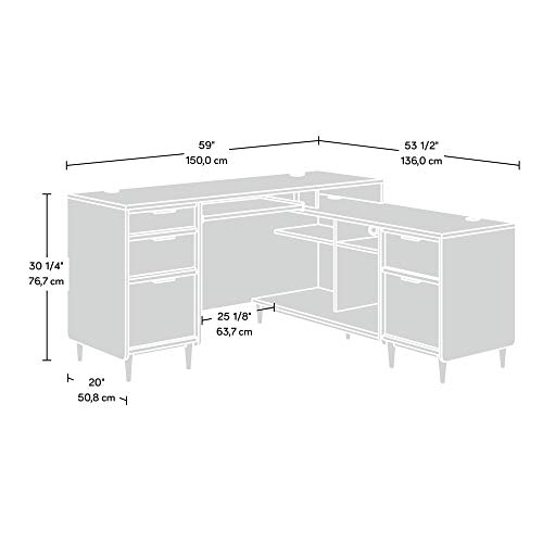 Sauder Clifford Place L-Desk, L: 59.06" x W: 53.54" x H: 30.2", Grand Walnut finish