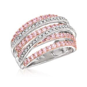 Ross-Simons 1.00 ct. t.w. Pink Sapphire and .15 ct. t.w. Diamond Highway Ring in 2-Tone Sterling Silver. Size 7