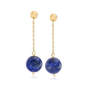 ross-simons 10mm lapis bead drop earrings in 14kt yellow gold