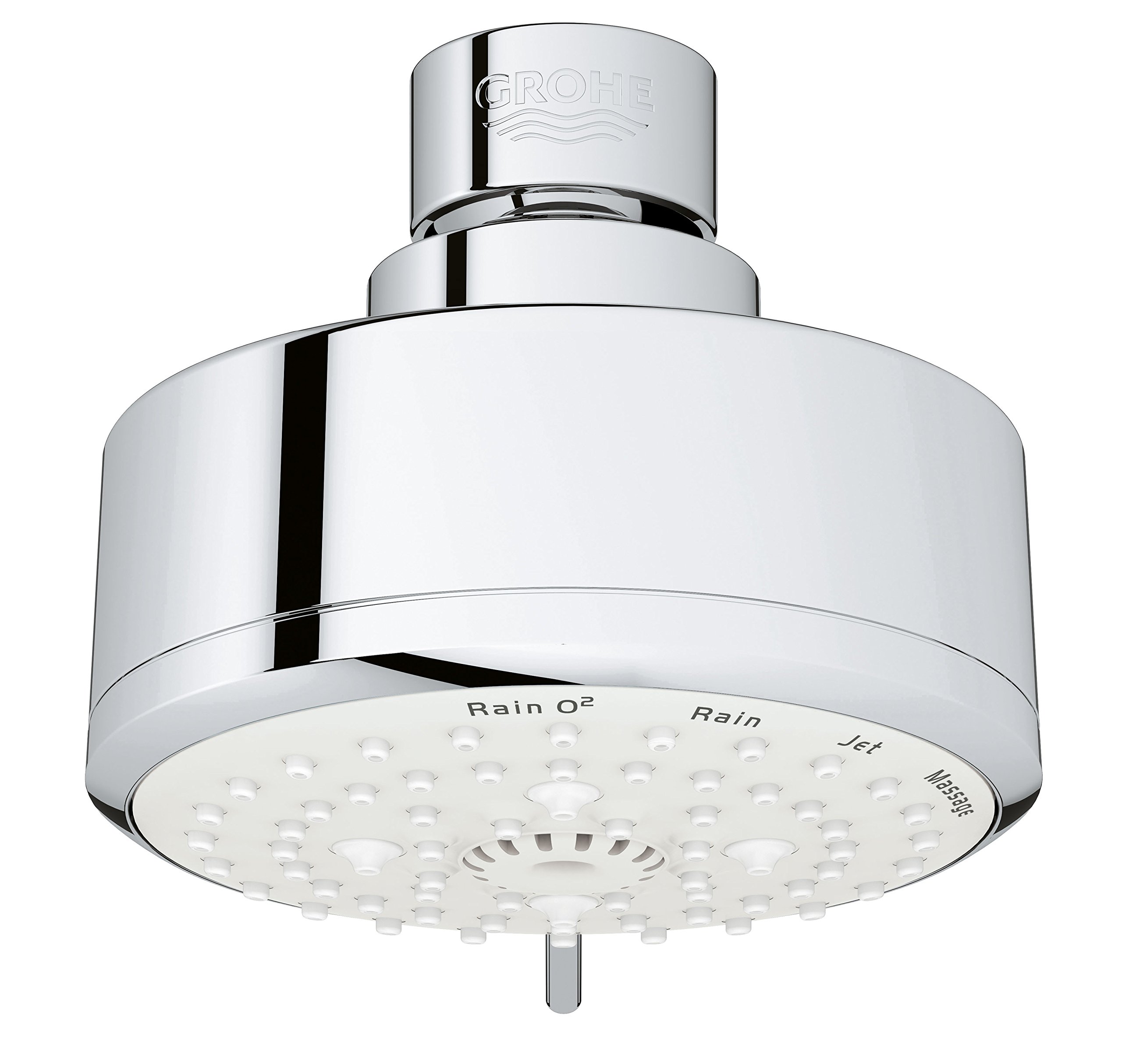 GROHE 26043001 Tempesta Cosmopolitan Fixed 4-Setting Shower Head, Rain O2 Rain Massage Jet Settings, Starlight Chrome