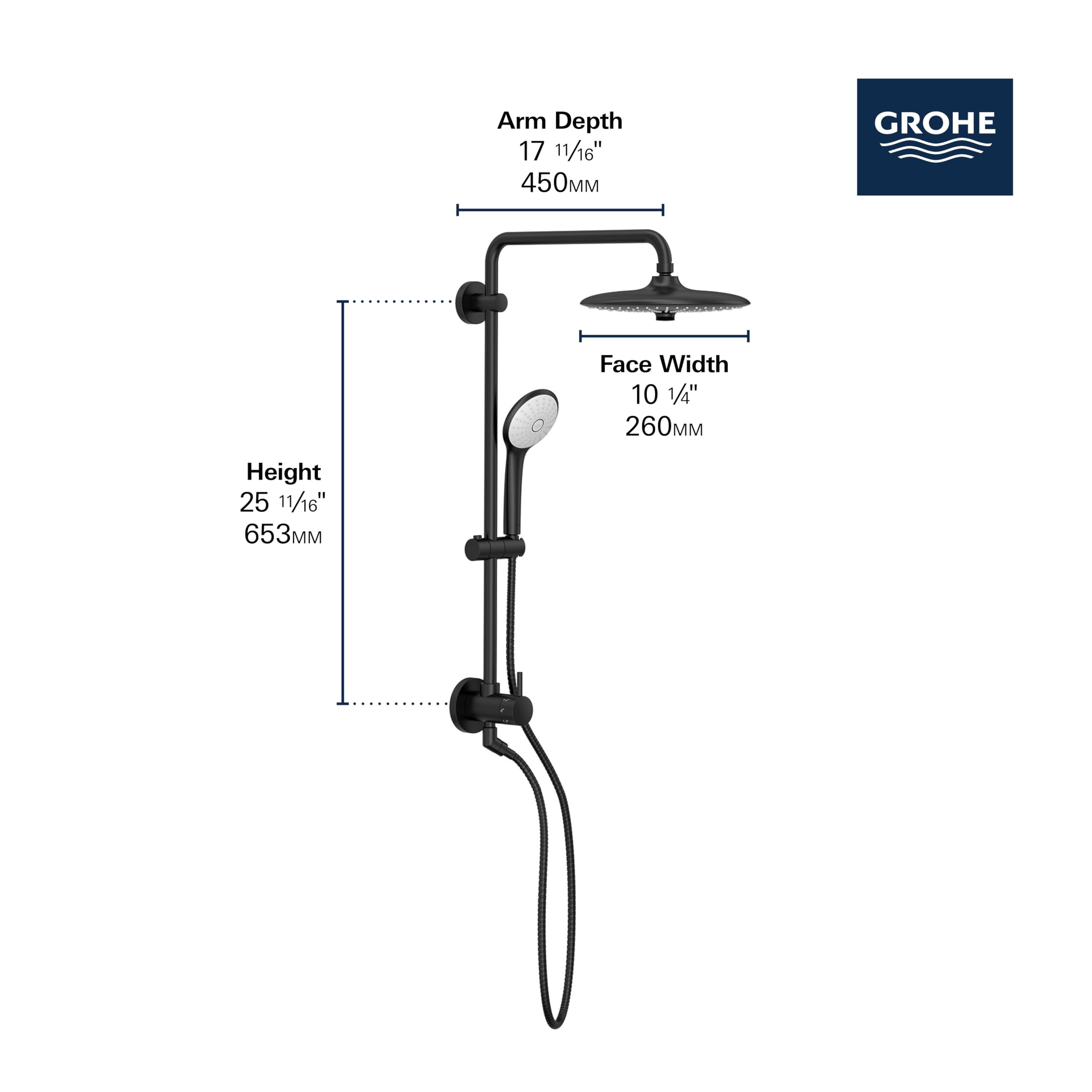 GROHE 27867001 Retro-Fit Euphoria 25 Inch Shower System, 2.5 GPM, Starlight Chrome