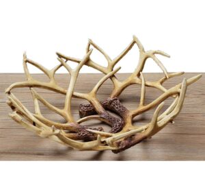 art reindeer deer antlers organic fruit basket bowl artificial decorative gift tray white rack drying decor fresh large storage stand plate holder shelf vintage round display container (deer classic)