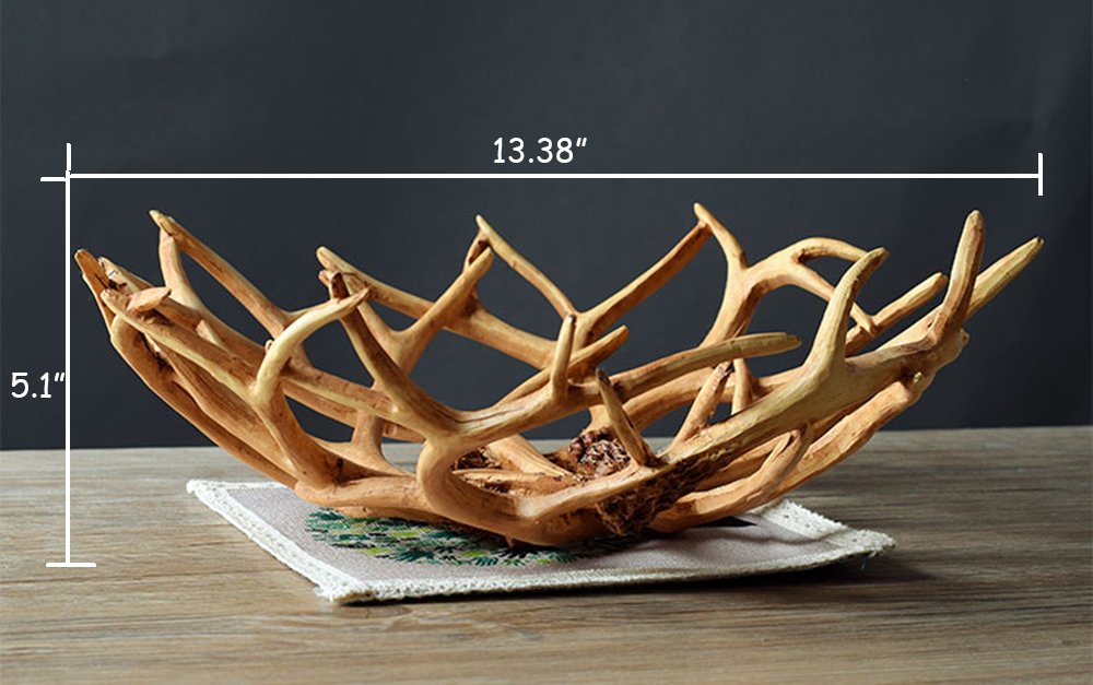 Art Reindeer Deer Antlers Organic Fruit Basket Bowl Artificial Decorative Gift Tray White Rack Drying Decor Fresh Large Storage Stand Plate Holder Shelf Vintage Round Display Container (Deer Classic)