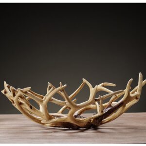 Art Reindeer Deer Antlers Organic Fruit Basket Bowl Artificial Decorative Gift Tray White Rack Drying Decor Fresh Large Storage Stand Plate Holder Shelf Vintage Round Display Container (Deer Classic)