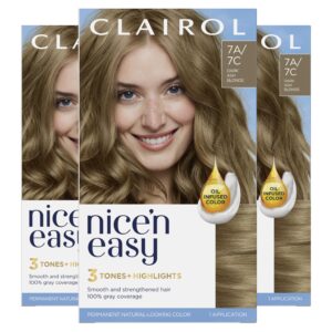 clairol nice'n easy permanent hair dye, 7c dark cool blonde hair color, pack of 3 (packaging may vary)