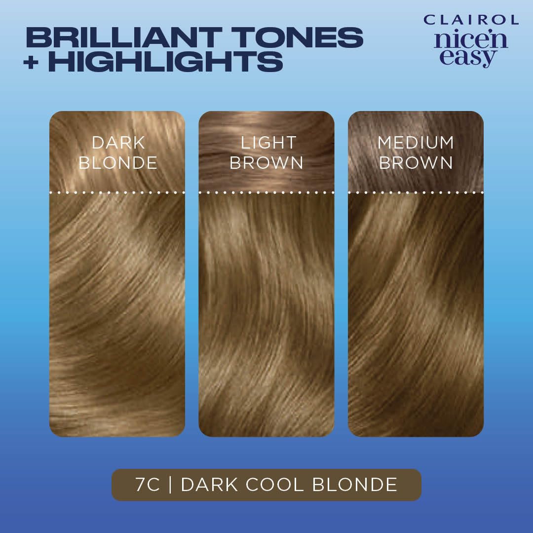 Clairol Nice'n Easy Permanent Hair Dye, 7C Dark Cool Blonde Hair Color, Pack of 3 (Packaging May Vary)